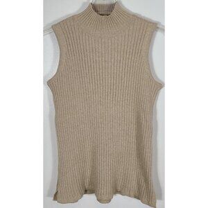 Chico's Women's Size 2 Beige Sweater Top Ribbed Sleeveless High Neckline
